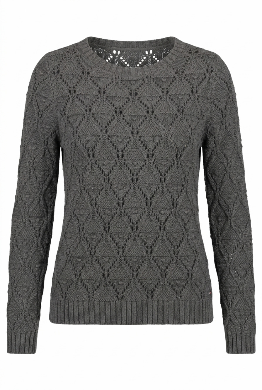 Tommy Hilfiger Womens Grey Diamond Open Knit Long Sleeve Sweater size M